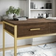 thumbnail image 6 of Martha Stewart Ollie Home Office Desk with 3 Drawers in Walnut Wood Grain with Polished Brass Hardware, 6 of 14