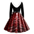 thumbnail image 4 of Qwertyu Women's Christmas Dresses Christmas Tree Graphic Plus Size Swing Dress Long Sleeve Lace Winter Holiday Dresses Deep Red XL, 4 of 4