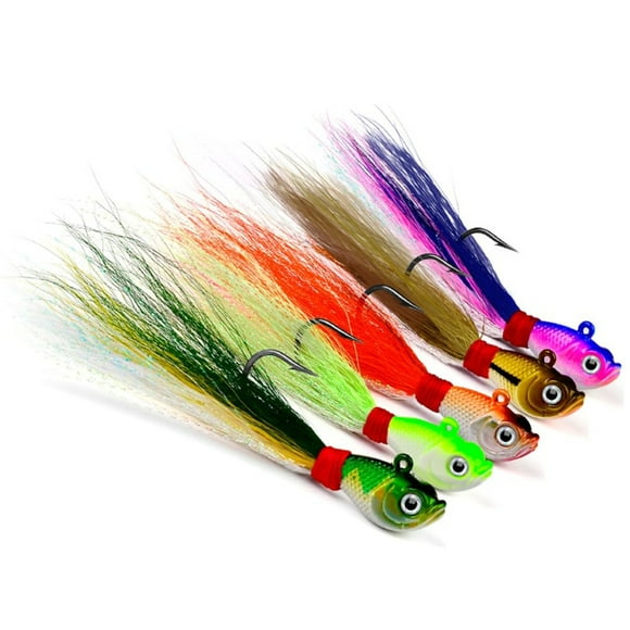 Têtes de Jig Bucktail 1/2 Oz – Ensemble de 5 Leurres de Jig Réalistes pour la Pêche en Eau Salée et en Eau Douce, Idéal pour l'Achigan, le Bar Rayé, la Truite, le Bleuet et le Brochet