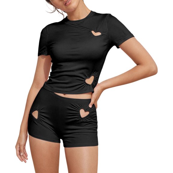 Laipiong 2 Piece Shorts Sets for Women Summer Fashion Sleeveless Cropped Tank Top with Heart Cutout Detail Casual Solid Outfits short sets for women 2026