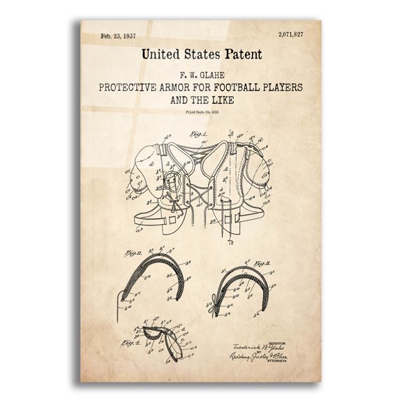 Epic Art 'Protective Armor for Football Blueprint Patent Parchment,' Acrylic Glass Wall Art, 16"x24"