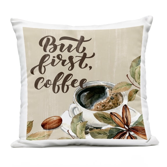 Stupell Industries Rustic But First Coffee Design by Kim Allen Outdoor Printed Pillow
