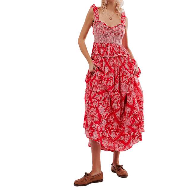 Sunloudy Vestido estampado floral bohemio para mujer, vestido maxi con mangas abullonadas, vestidos de verano para novia Sunloudy moda