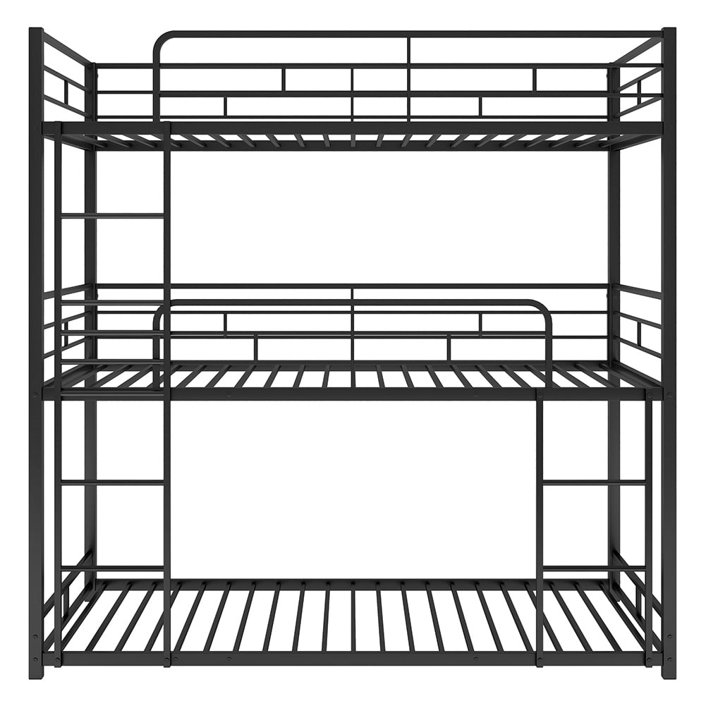 Kadyn Metal Triple Bunk Bed, Twin Over Twin Over Twin Bunk Bed, Heavy Duty Steel Frame, Black