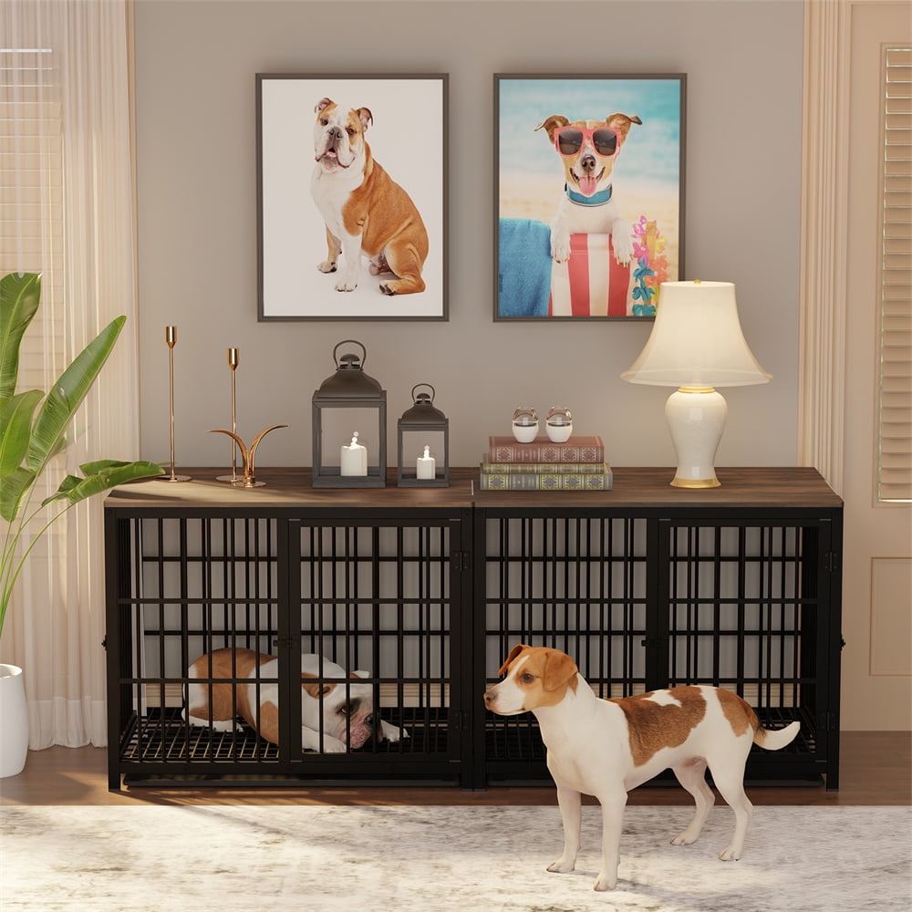 Wisfor 42 Inch Black Heavy Duty Dog Crate Kennel Cage Tv Stand Wood End Side Table Furniture Black Xl