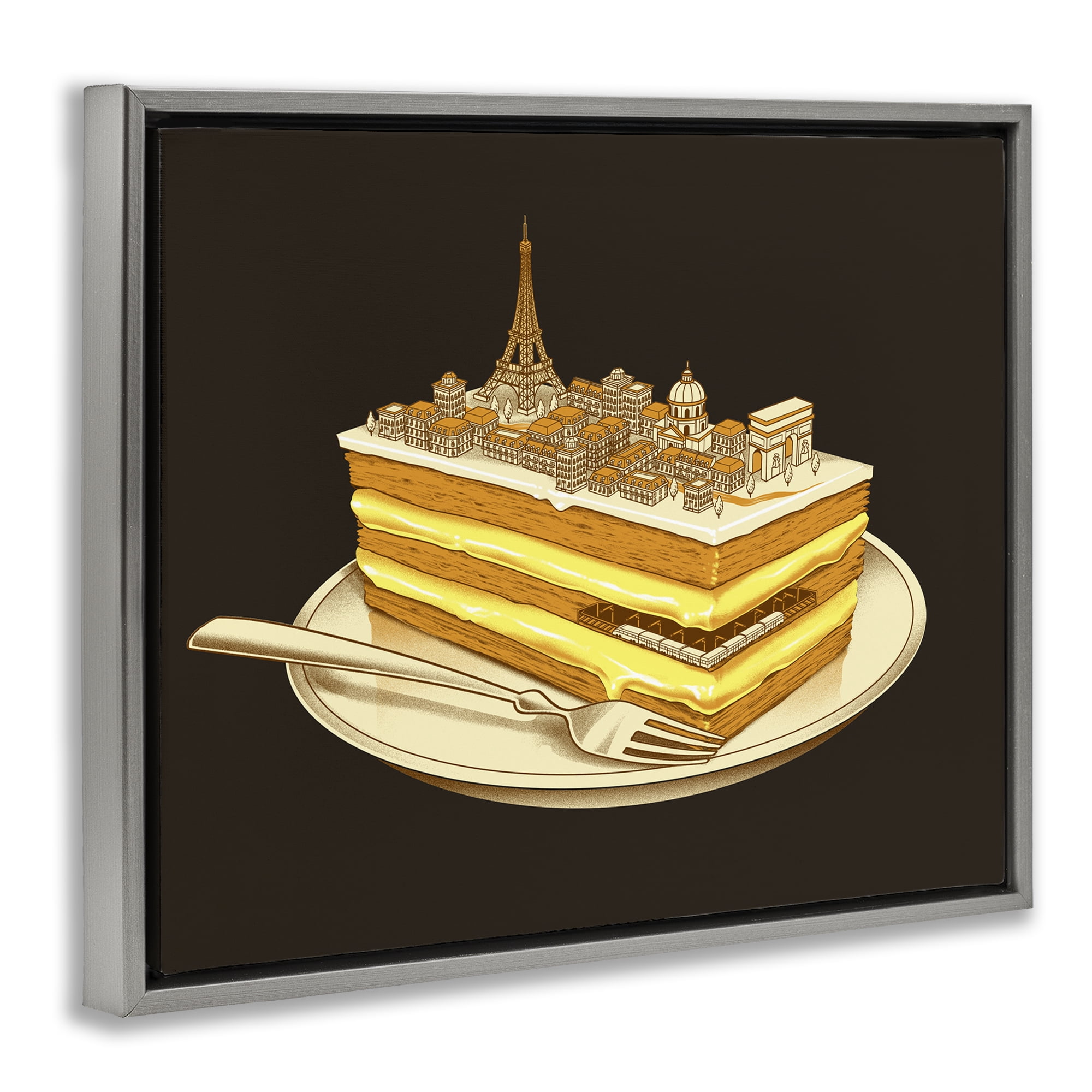 Stupell Industries Hungry For Travels Paris Gray Framed Floater Canvas Wall Art, design by Tobe Fonseca