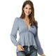 thumbnail image 2 of INSPIRE CHIC Top de gasa transparente con mangas largas y cuello en V profundo para mujer Azul L, 2 of 6