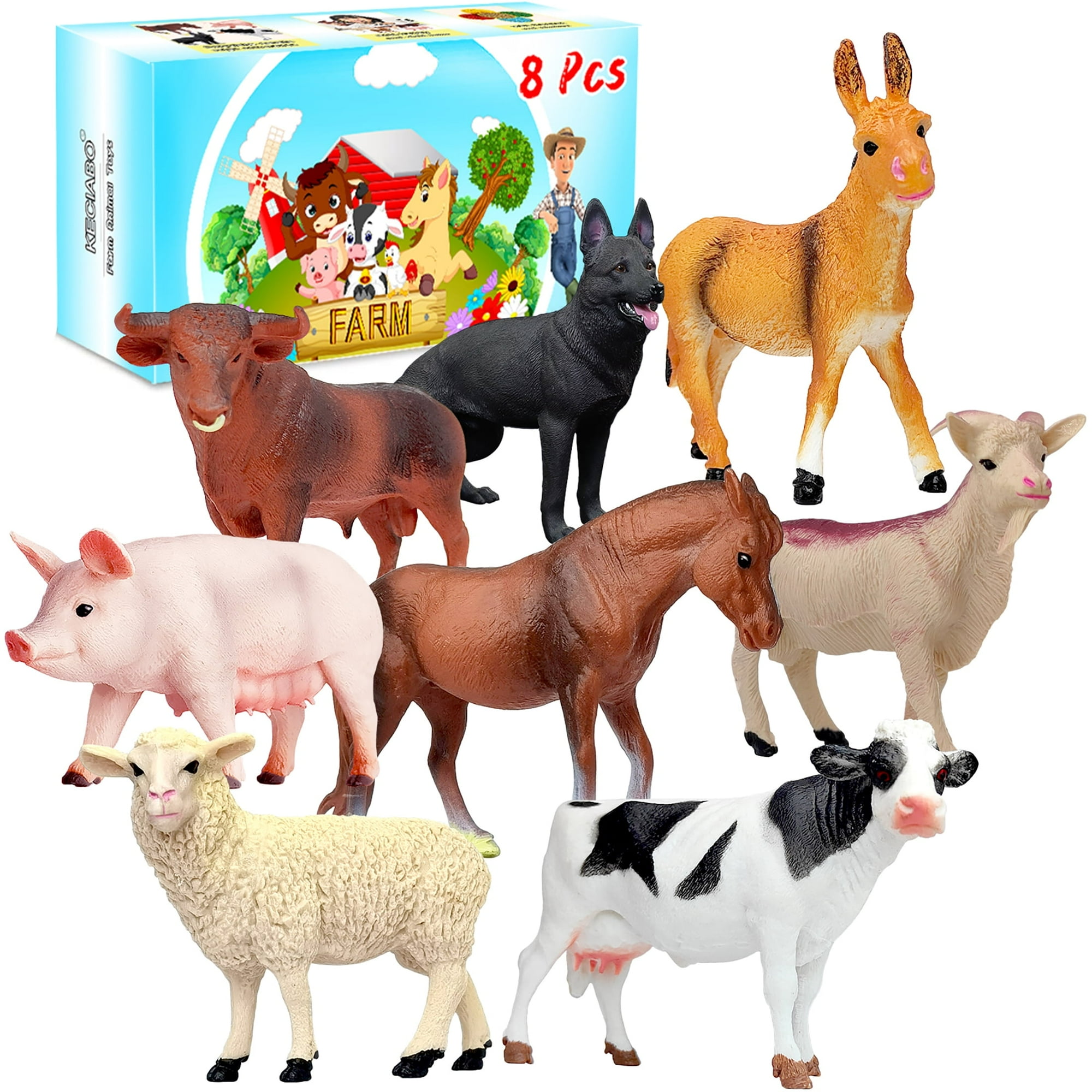 Animal Figurines, Big Animal Toys, 8 Pcs Farm Animals Figurines toys, Realistic Plastic Animals Playset, Educational Learning Toy Set for Kids Toddlers