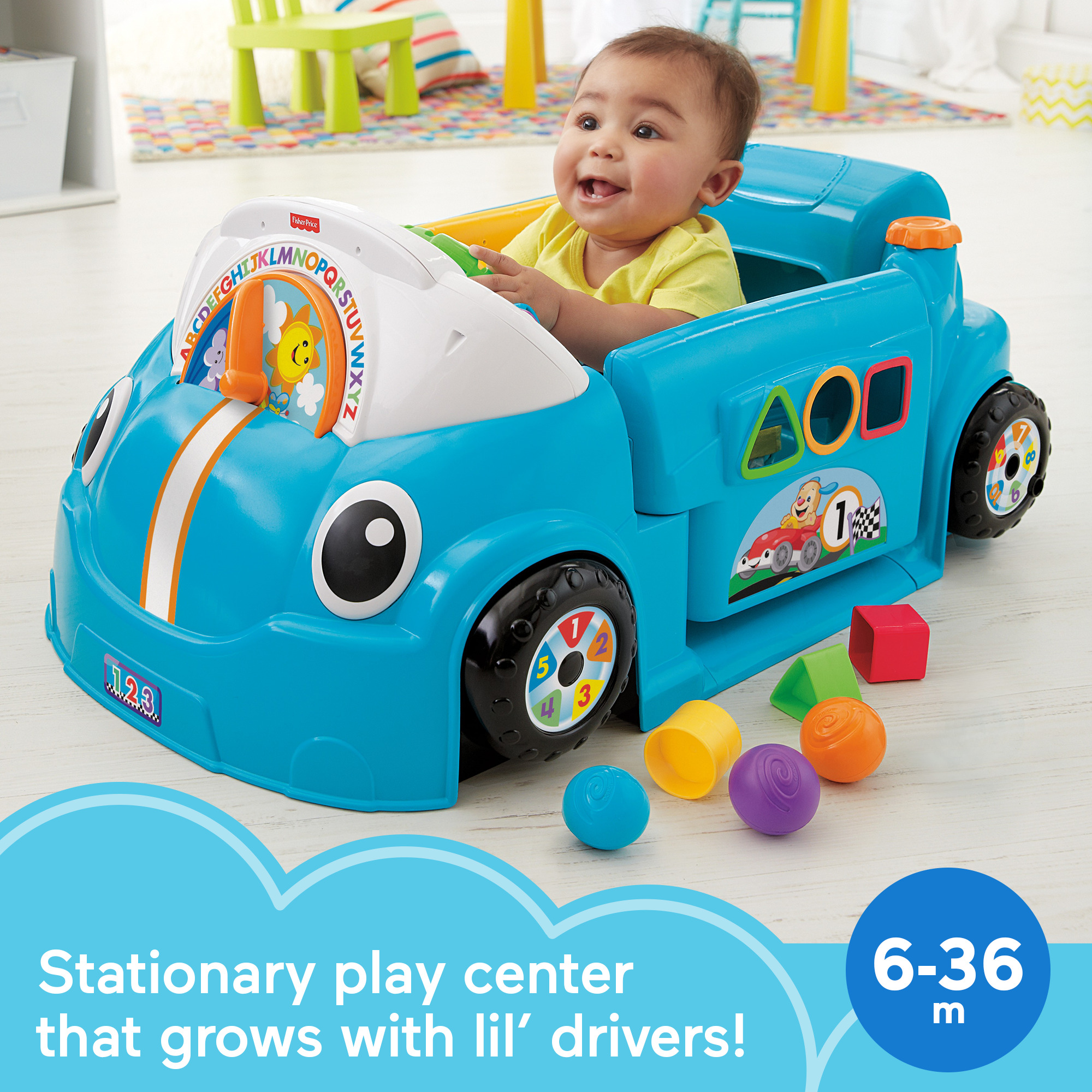 Fisher-Price Laugh & Learn Crawl Around Car, Electronic Learning Toy Activity Center for Baby, Blue - image 3 of 7