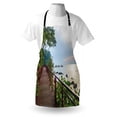 thumbnail image 3 of Beach Apron Walkway and Jogging Track by Sea in Cinque Terre Italian Mediterranean Vacation, Unisex Kitchen Bib Apron with Adjustable Neck for Cooking Baking Gardening, Green Chocolate, by Ambesonne, 3 of 3