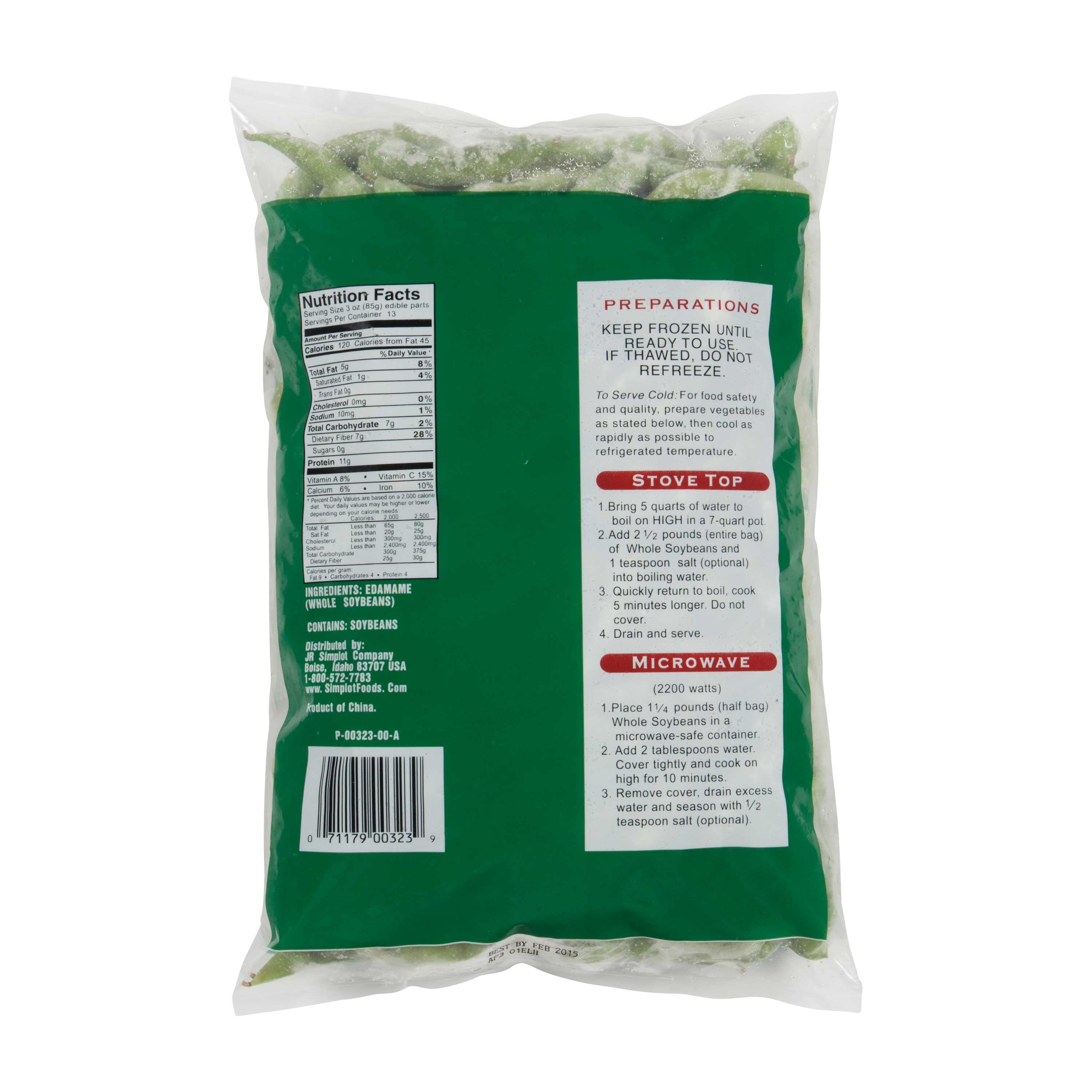 Simplot Whole in Pod Edamame - 2.5 lb. Bag, 6 Bags per Case, Frozen, Soybeans