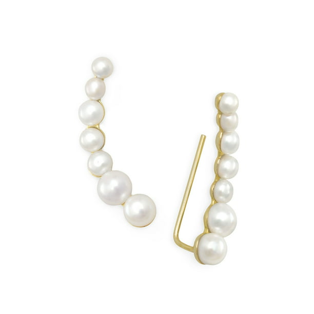Ear Climber Earrings White Cultured Freshwater Pearls Gold-plated ...