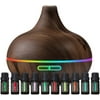 Pure Daily Care - Aromatherapy Diffuser & Essential Oil Set - Ultrasonic Diffuser & Top 10 Oils - Modern Design with Timer & Ambient Lights