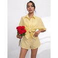 thumbnail image 6 of Womens Collar Casual Striped Short Sleeve Pants Set Two Piece Lounge Wear Summer Outfit Yellow Suit M, 6 of 9