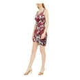 thumbnail image 3 of BCX Womens Burgundy Floral Sleeveless V Neck Short Cocktail Sheath Dress Juniors 5, 3 of 4