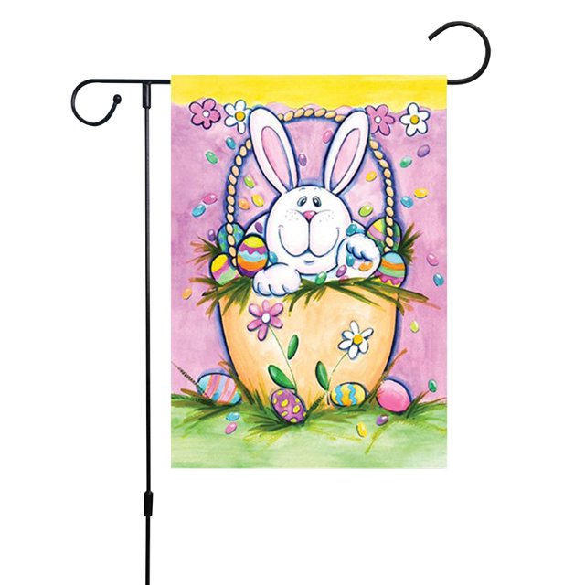 Banderas de conejito de Pascua de lino, adornos, bandera de conejo de Pascua impresa para balcón de patio Hugtrwg Para estrenar