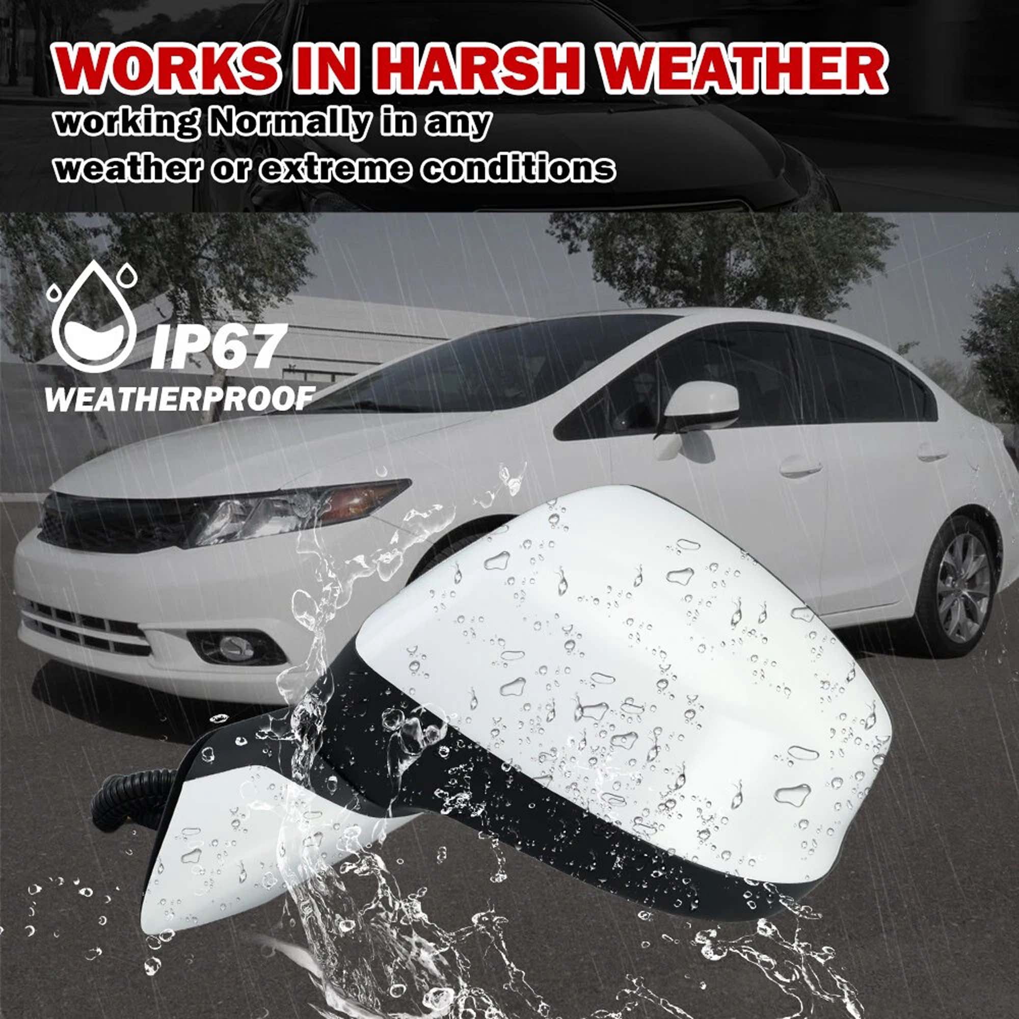 MZORANGE Left Driver 3Pin White Side Mirror Assembly For Honda Civic 2012 2013 2014 2015