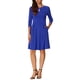 thumbnail image 2 of Vestido de cuello redondo Allegra K para mujer, vestido casual elegante de línea A con mangas 3/4, plisado, color azul real, 2 of 5