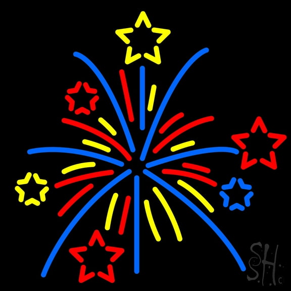 Multi Color Fire Works LED Neon Sign 16 x 16 - inches, Clear Edge Cut Acrylic Backing, with Dimmer - Bright and Premium built indoor LED Neon Sign for special occasion decor.