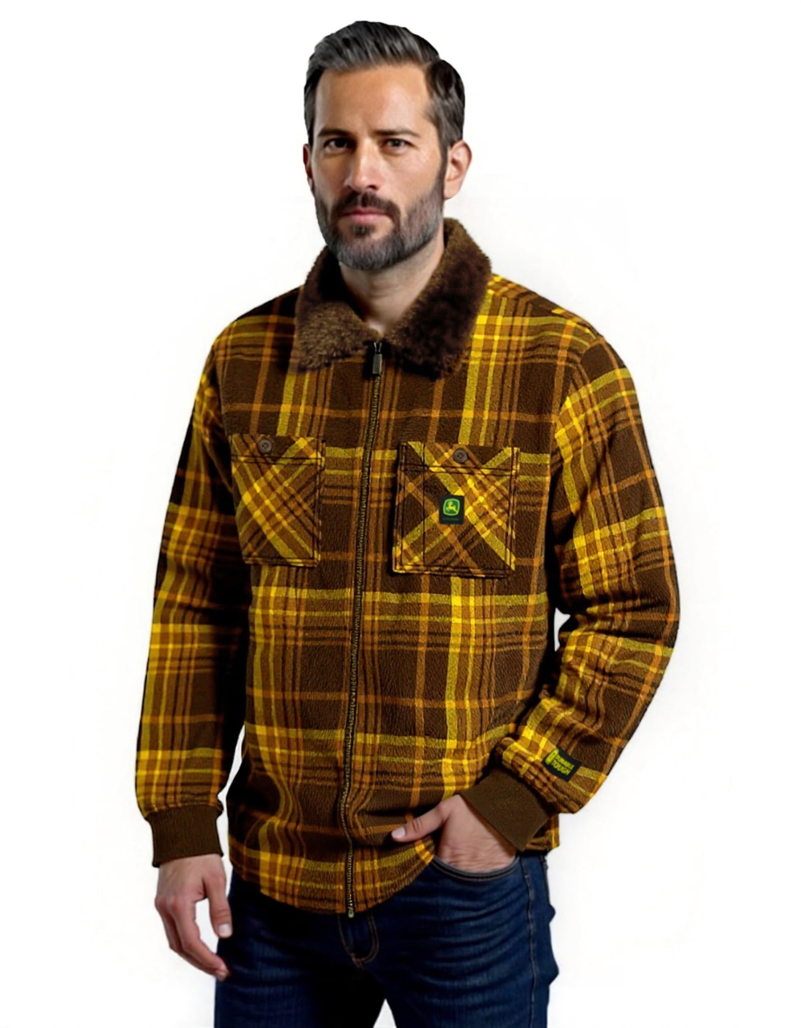 John Deere Men’s Flannel Sherpa Bonded Full Zip Jacket, Sizes S-3XL