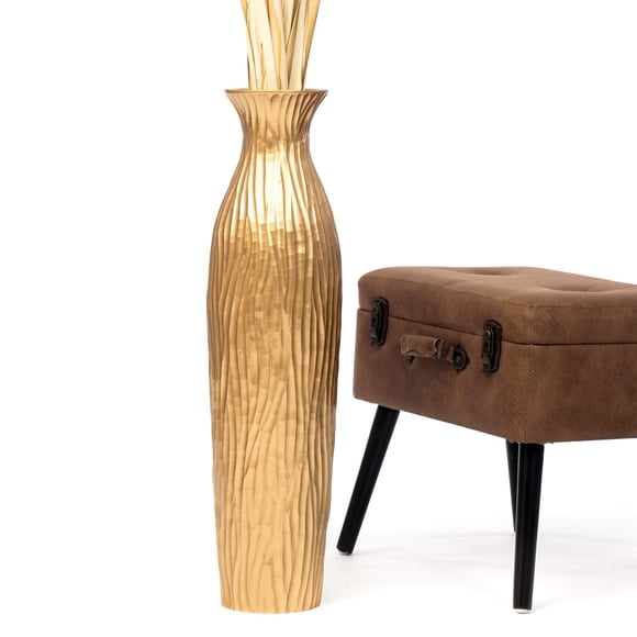 Leewadee Grand Vase de Sol - Support de Fleurs Fait Main en Bois Sophistiqué pour Branches Décoratives et Fleurs Séchées 28 Pouces Or