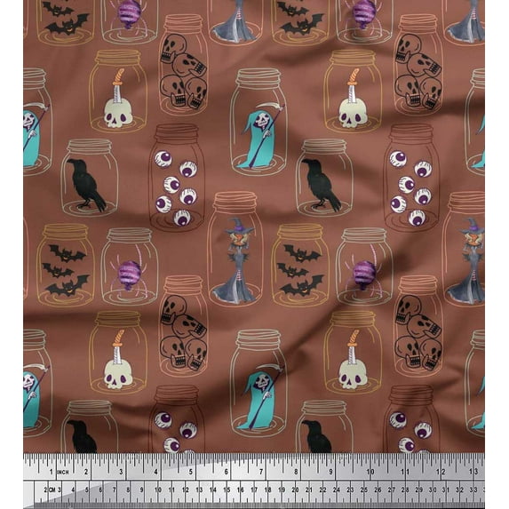 Soimoi Rayon Fabric Ghost,Skull & Witch Halloween Print Fabric by The Yard 42 Inch Wide