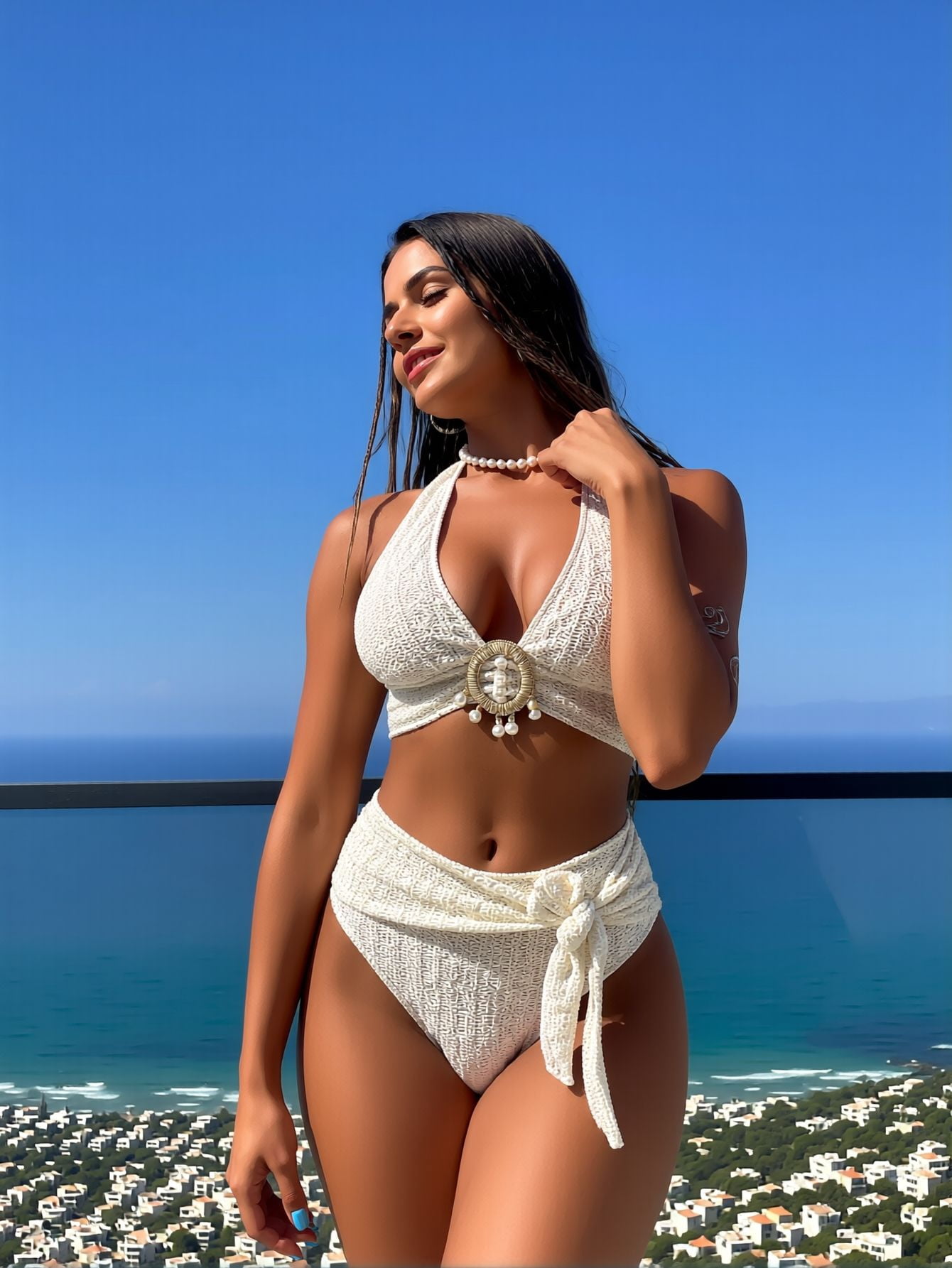 Two-Piece Swimsuit Women's Side Tie High-Waisted Tummy Control Bathing Suit for Beach Vacation