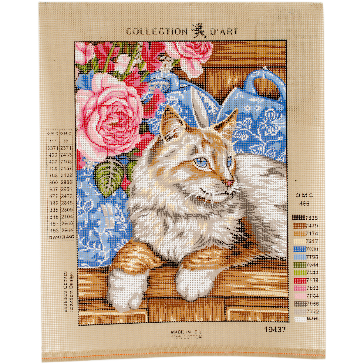 Collection D'art Needlepoint Printed Tapestry Canvas 40X50cmCat On