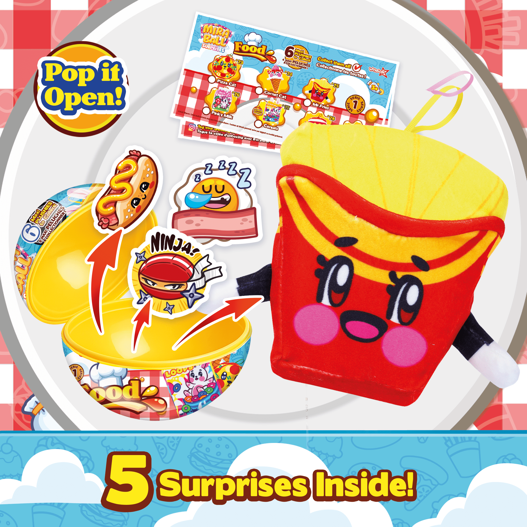 Miraball Surprises Food - Pack of 3, Blind Capsule Toys with Expandable Memory Foam Plush & Stickers - Fun Mystery Plush Balls for Kids Collectible Toy Surprises, Party Favors, Gifting