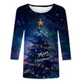 thumbnail image 4 of LiMoi Women's Three Quarter Sleeve Holiday Tees Round Neck Tshirt with Christmas Tree Pattern Casual Tops Shirts Blouse My Items, 4 of 5