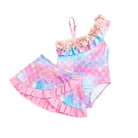 Toimothcn Girl s Swimsuit Sleeveless Casual Colorful Tie Dye Printed 2 Piece Bikini Set Quickly Dry Cover Up Swimwear 2-3 Years