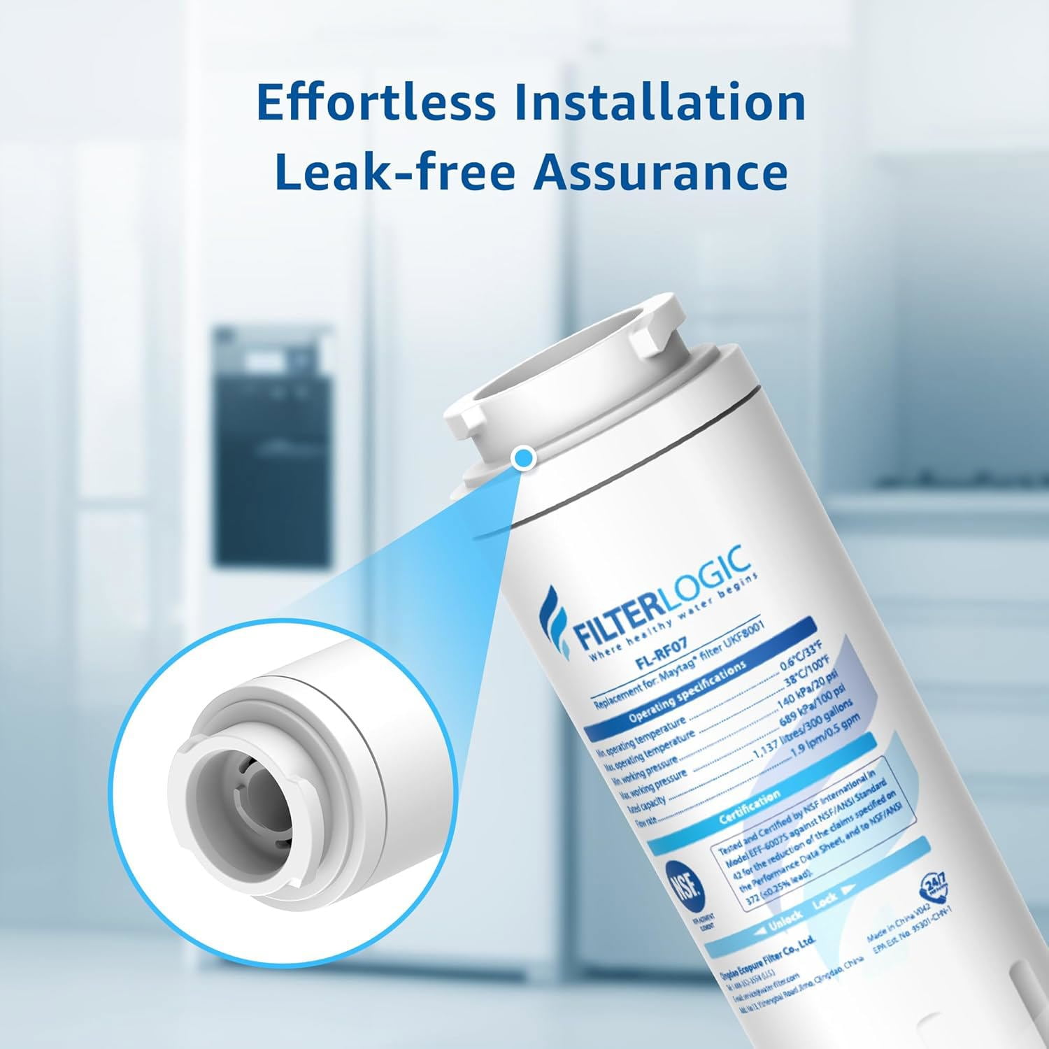 Filterlogic UKF8001 Water Filter Replacement for Whirlpool EDR4RXD1, 4396395, UKF8001AXX-200, UKF8001AXX-750, 46-9006, Puriclean II, FMM-2, FL-RF07, Refrigerator Water Filter, Pack of 2