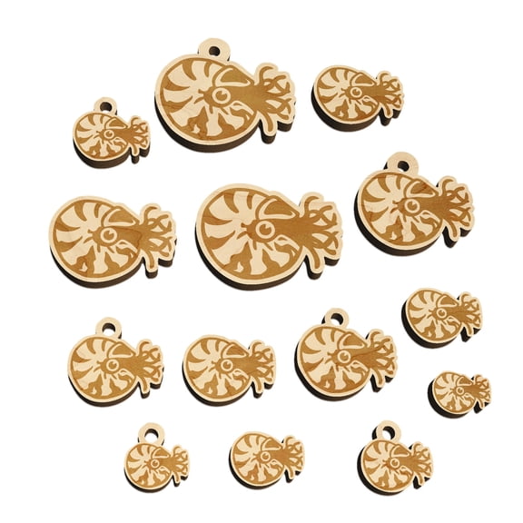 Charming Chambered Nautilus Sea Ocean Creature Wood Mini Charms Shapes DIY Craft Jewelry - With Hole - 20mm (15pcs)