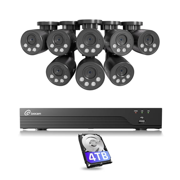 Loocam 4K Ultra HD 16 Channel 8MP PoE 4TB NVR Security Camera System, 8 Wired PoE IP Cameras, Smart AI Detection