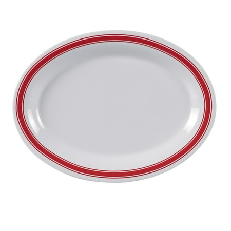 

Houston Oval Platter 13 1/2 W X 10 1/2 L Melamine White Red Rim Pack of 6