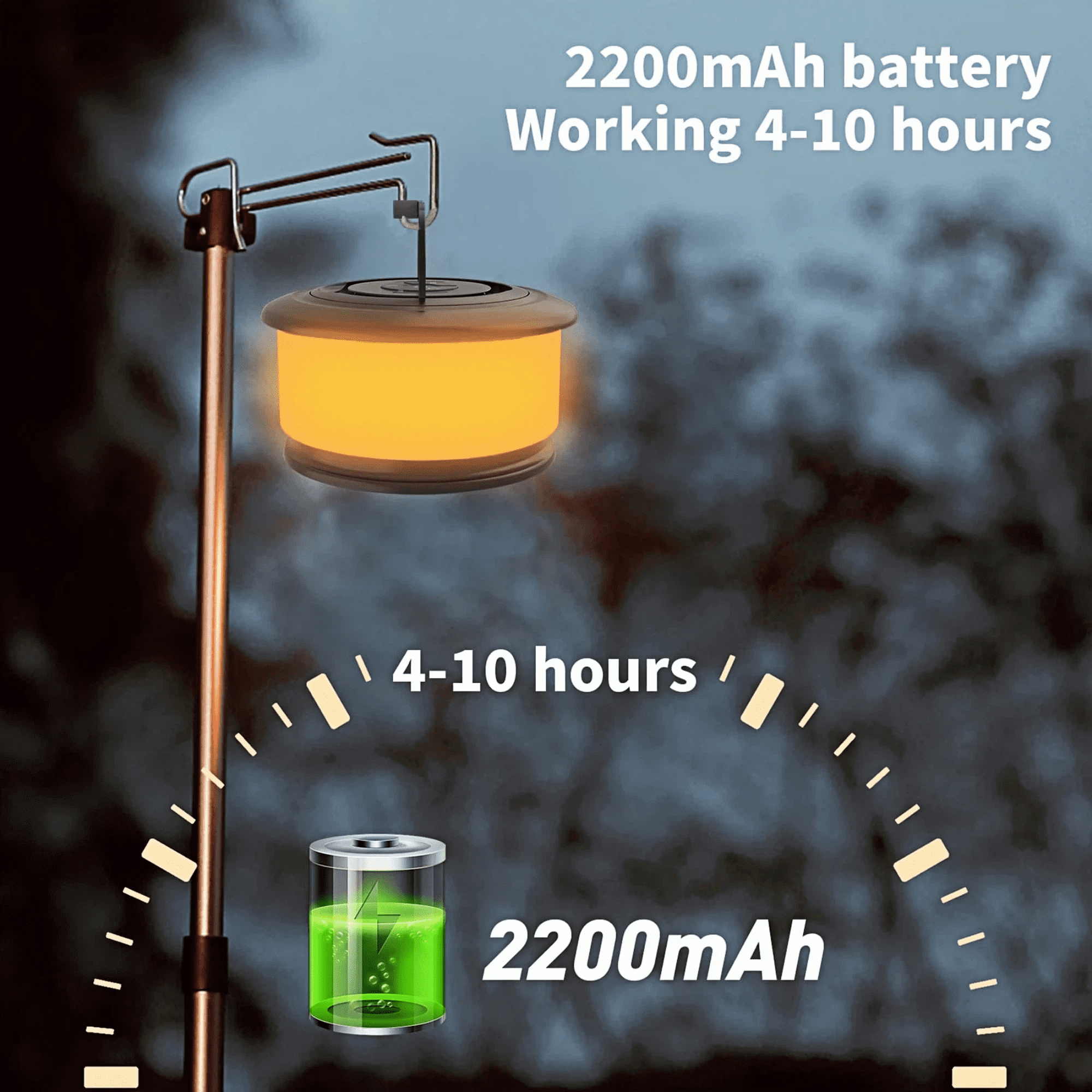 KOBAIBAN 3-in-1 Camping Lights, 32.8FT Rechargeable Camping String Lights with 19 Lighting Modes, IPX4 Waterproof LED Tent Lights for Camping Yard Patio, Black