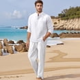 thumbnail image 2 of Fgnfyis Men's New Spring and Summermen's Linen Long Sleeved Pants Men's Casual Loose Suit Suits for Men White XXL, 2 of 9