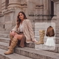 thumbnail image 6 of Love Steetly Women's Extra Wide Calf Knee High Boots, Slouchy Shaft with Triple Buckle Straps, Low Stacked Heel Side Zipper Casual Riding Tall Boots., 6 of 7