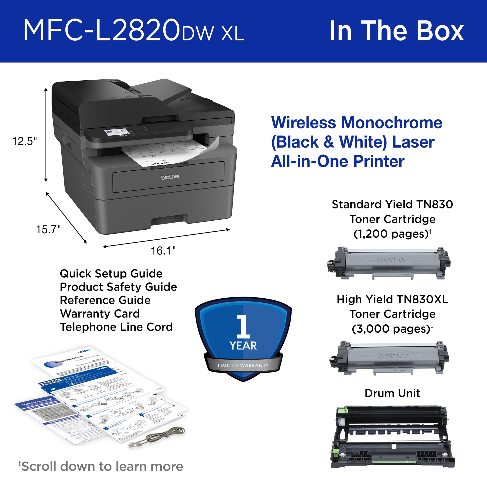 Brother MFC-L2820DW XL Wireless All-in-One Laser Printer photo 8