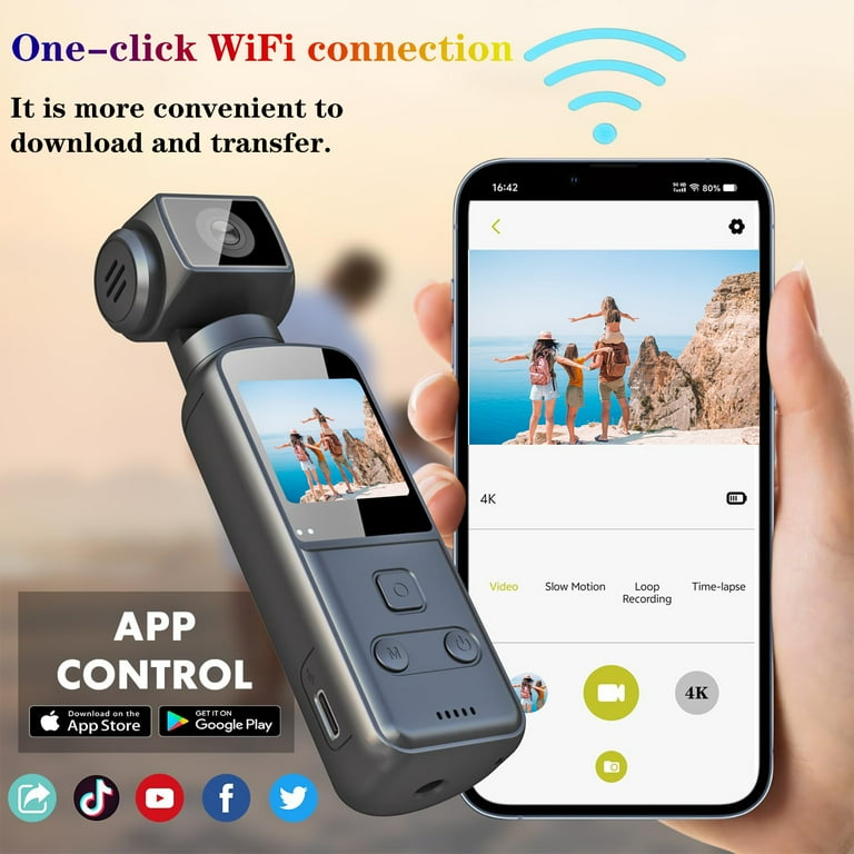 MARVUE 4K Body Camera with External Microphone, 270° Rotatable Mini Video & Audio Pocket Camera Ideal for Outdoor, Bike, Travel, 32GB Included