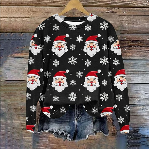WXLWZYWL Womens Christmas Sweatshirts Cute Xmas Ugly 3D Graphic Print Sweaters Oversized Long Sleeve Round Neck Pullover Tops