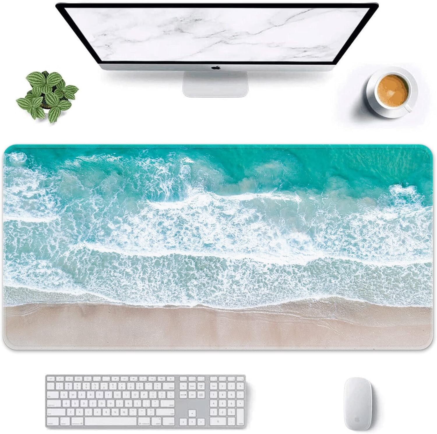 Large Gaming Mouse Pad Beach Non-Slip Desk Pad Keyboard and Mouse Desk Mat for Gamer, Office & Home, 31.5 x 15.7 in
