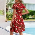 thumbnail image 5 of Ecqkame Women's Summer Casual Dresses Floral Print V Neck Ruffle Dress Short Sleeve Flowy Beach Dress with Pockets 01-Red S, 5 of 8