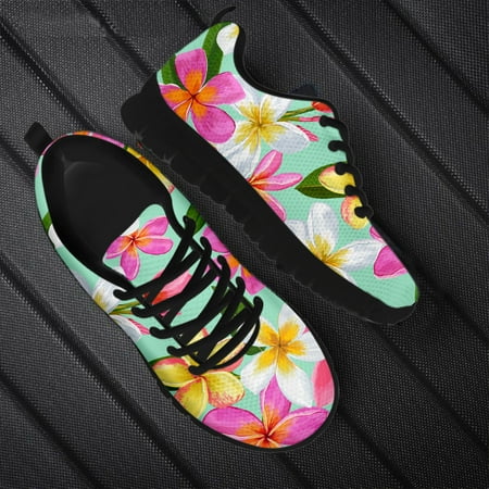 

Tropical Plumeria Print Flat Sport Running Jogging Shoes For Women Sneaker Breathable Lace up Mesh Ladies Sneakers Zapatillas