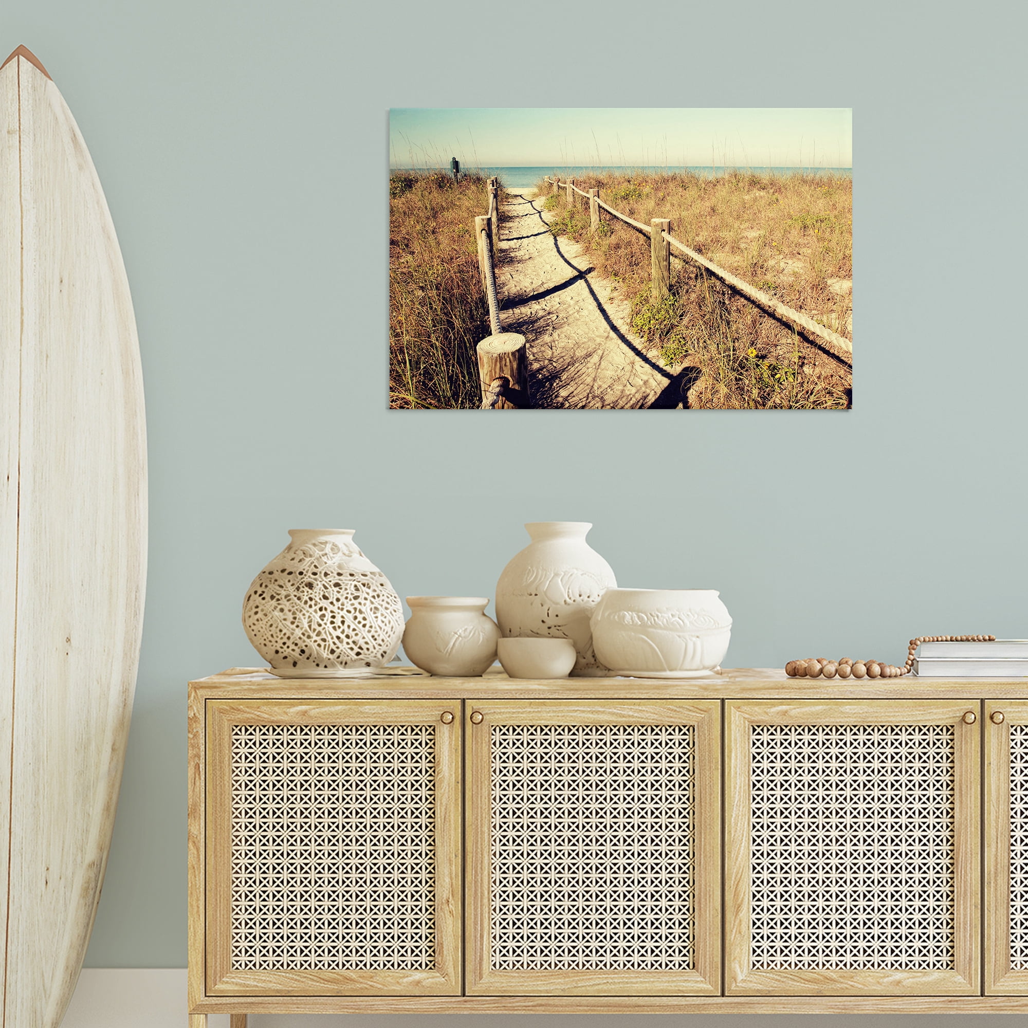 Stupell Industries Sandy Path Railing Landscape & Nature Photography Wrapped Canvas Art Print Wall Art, 36 x 24