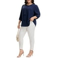 thumbnail image 3 of Agnes Orinda Women's Plus Size Tops Tie Crew Neck 3/4 Ruffle Sleeves Blouse Work Casual Chiffon Shirt 3X Navy Blue, 3 of 6
