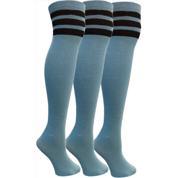 Yacht&Smith Womens Over the Knee Socks, 3 Pairs Premium Soft, Cotton Colorful Patterned (3 Pairs Copper Blue)