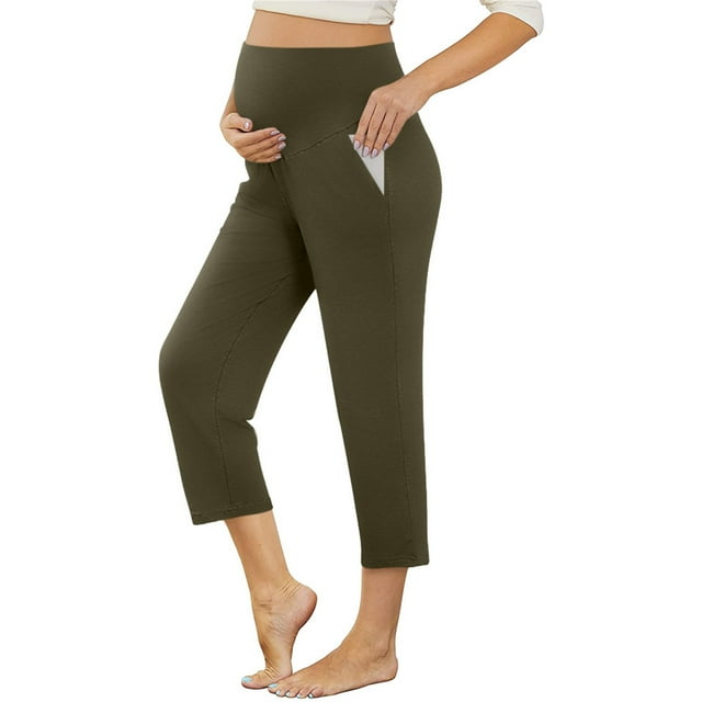 Prix Réduit, Pantalons Capris de Maternité Printemps et Été pour Femmes Enceintes, Confortables, Élastiques, Couleur Unie Tenue Décontractée Chauds et Douillets/60 % Polyester, 5 % Élasthanne, 35 % Coton, Vert Armée, Sopatenor