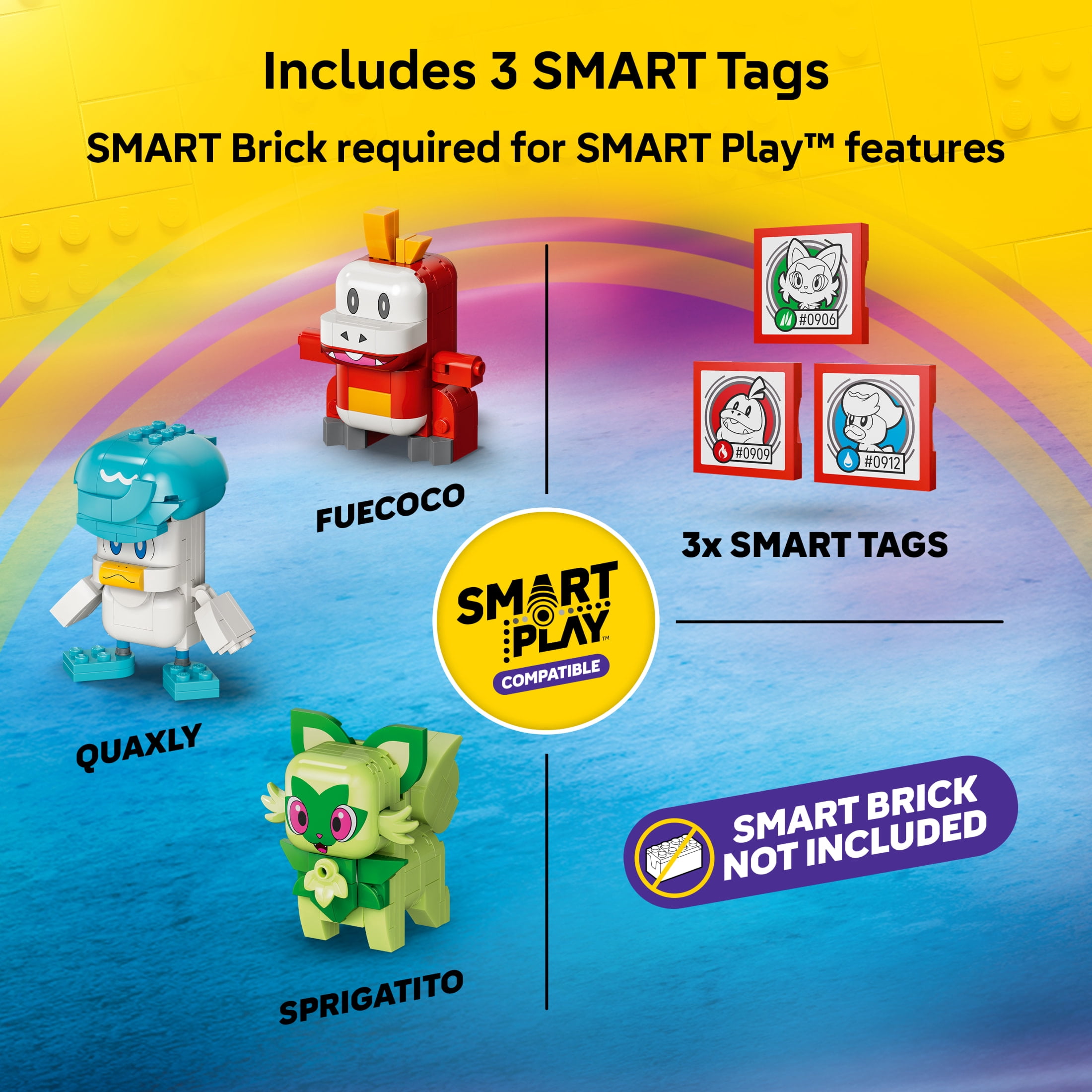 LEGO Pokémon SMART Play: Sprigatito, Fuecoco and Quaxly Battle - Compatible Set with 3 SMART Tags and 3 Pokémon - Interactive Toy - Gift for Boys and Girls, Ages 8+ - 72158