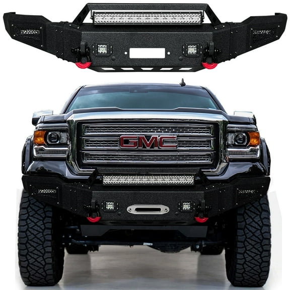 Vijay Compatible with 2014-2015 GMC Sierra 1500 Front Bumper Textured Steel with Light and D-ring